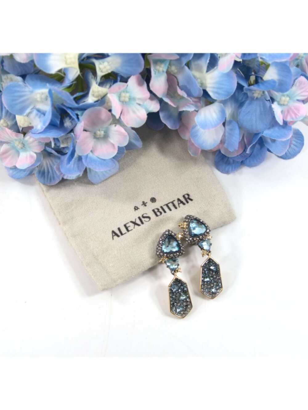 Alexis Bittar Blue Crystal Rhodium Plated Shield Drop CLIP ON Earrings NWT RARE! - Picture 2 of 6